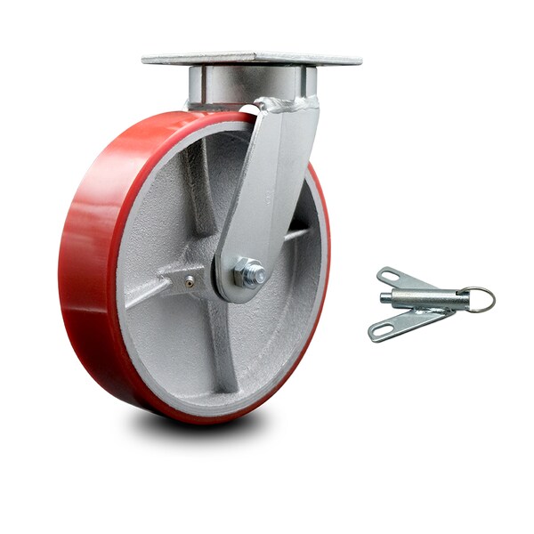 8 Inch Kingpinless Red Poly on Steel Wheel Swivel Caster with Swivel Lock SCC